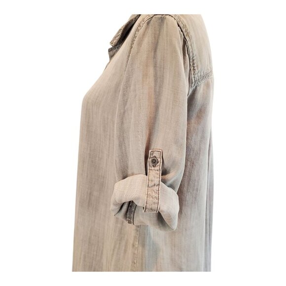 CLOTH & STONE Anthropologie SZ M Gray Chambray Button-Down Casual Shirt Dress - Picture 5 of 8
